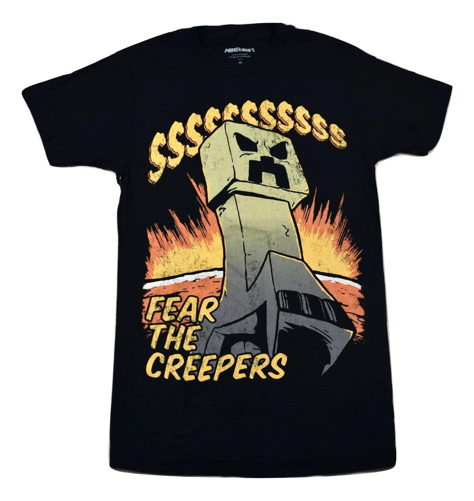 Minecraft Mens Fear The Creepers Funny Black Gaming Shirt New XS, S, M XL