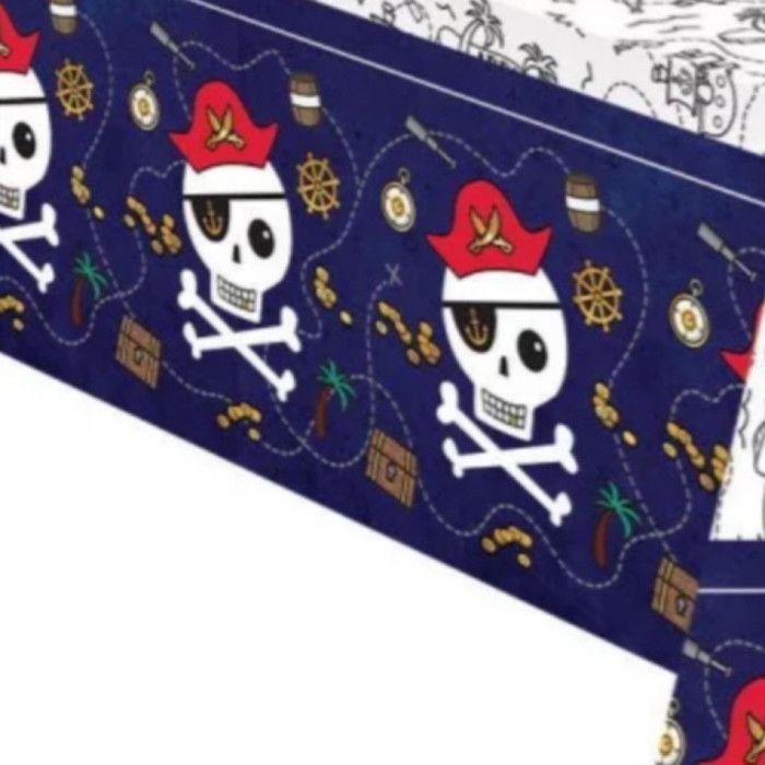 Nappe En Papier - Pirates Chasse Aux Trésors - 120x180cm - Bleu - Têtes De Mort Et Motifs Piraterie