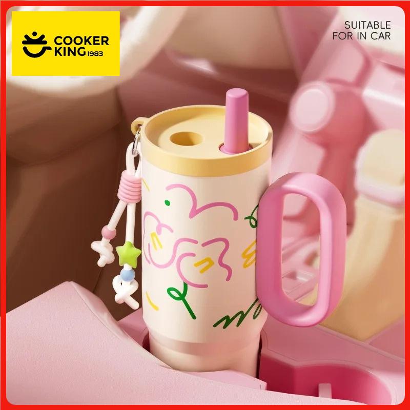 COOKER KinG 720ML Car Thermal Mug 316 Stainless Steel  Straw Insulated Ice Cup Tumbler with Handle Stylish Insulated Coffee Cup