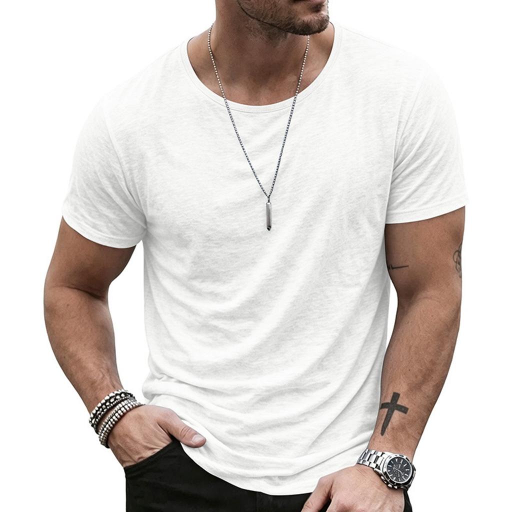 Men Short Sleeve T Shirt Crew Neck Solid Basic Tee Casual Streetwear Fit Lightweight Simple Top for Everyday Use