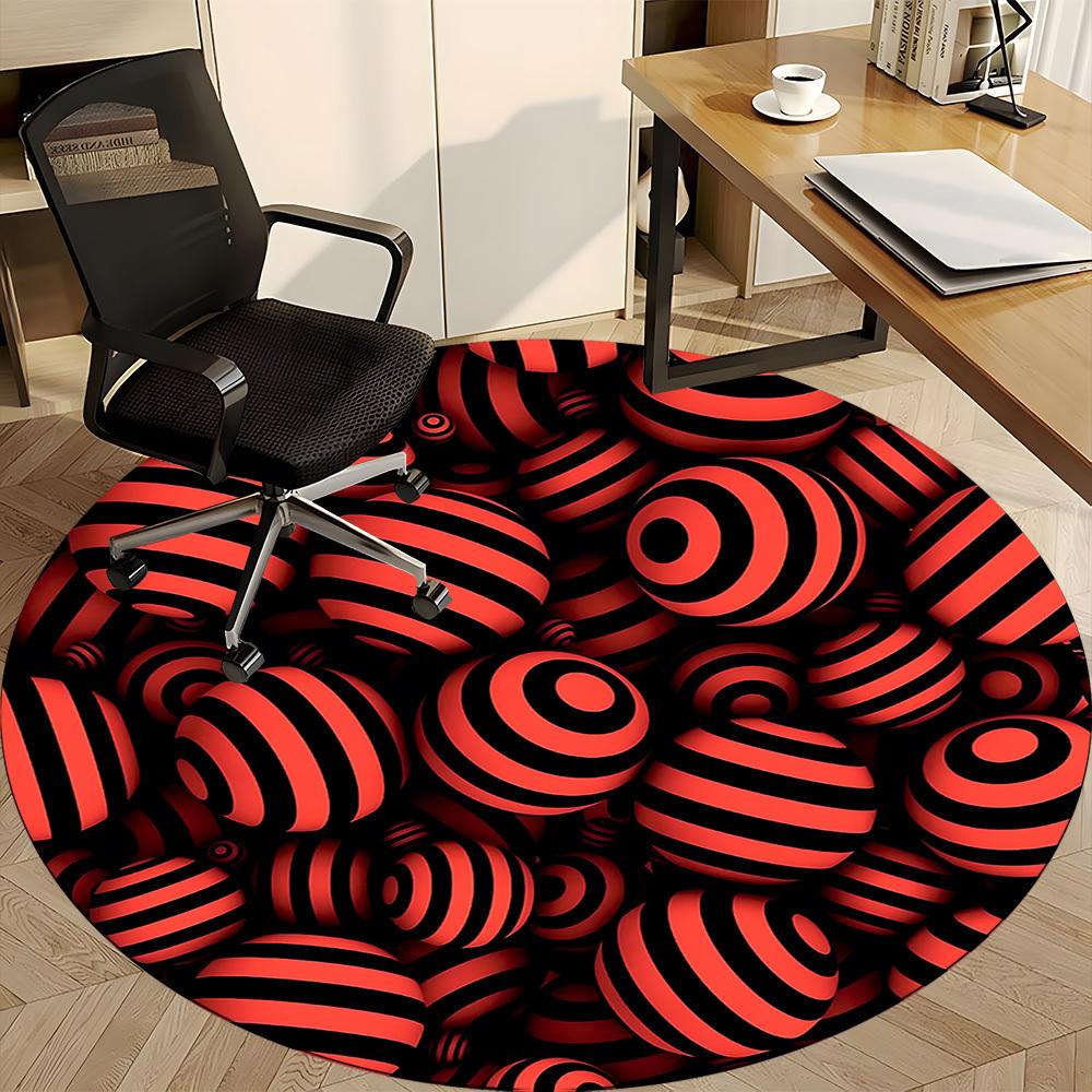 1pc Red Black Striped Balls Carpet, Round Non Slip Durable Large Size Office Carpet, Suitable for Office