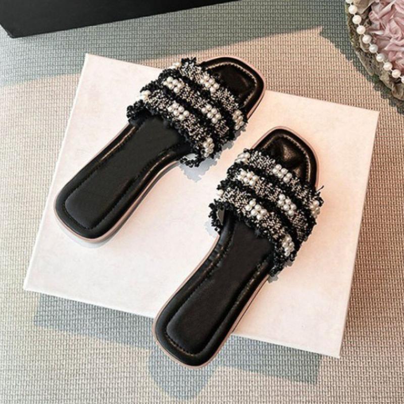 Ladies Slippers Summer Outdoor Flat Slippers Soft Bottom Hundred Shoes 35 чёрный