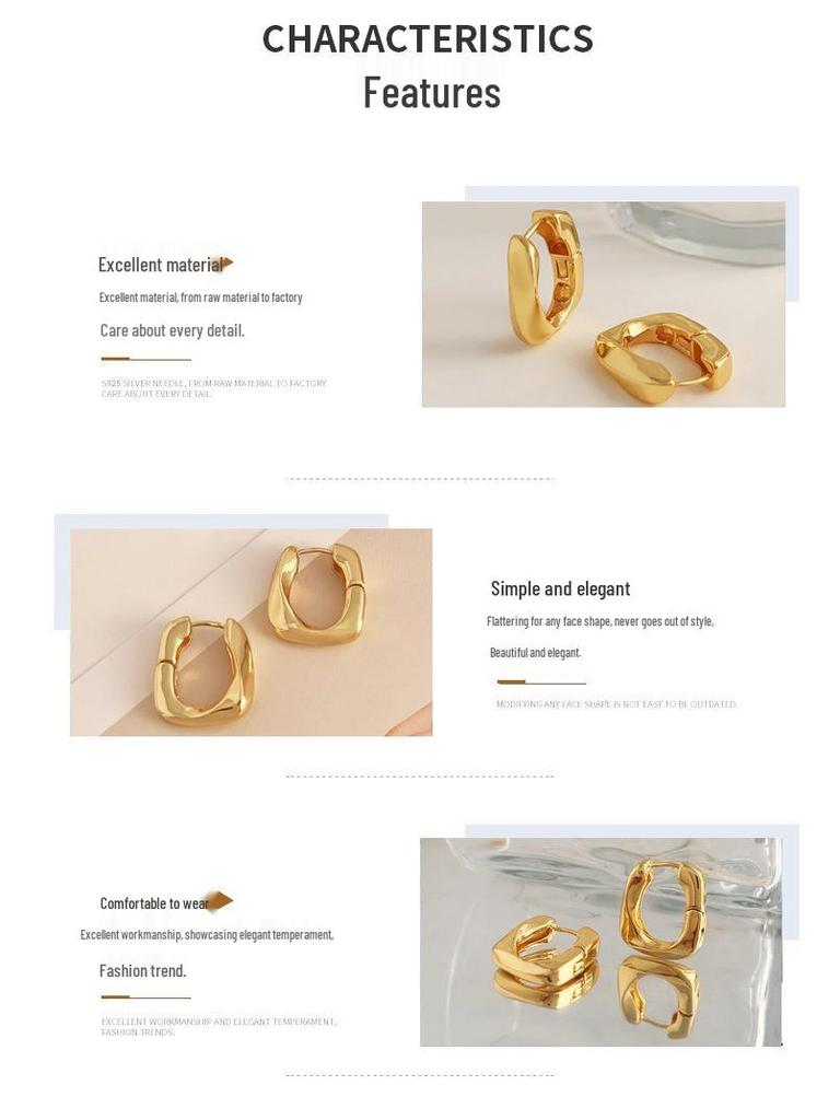 French-Inspired U-Shaped Gold-Plated Twist Earrings for Women: Unique Niche Design with a Sophisticated Touch