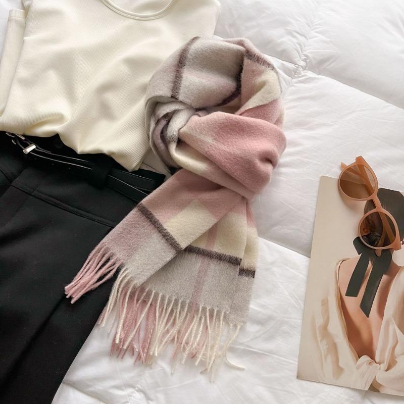 

Scarf wool scarf women s autumn and winter simple plaid couple narrow version long scarf 185*32cm