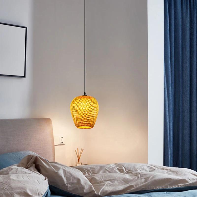 Bamboo Weaving Pendant Lamp 26cm Hanging E27 Ceiling Light Chandelier Fixtures Rattan Woven Home Bedroom Decors Lamps Shades