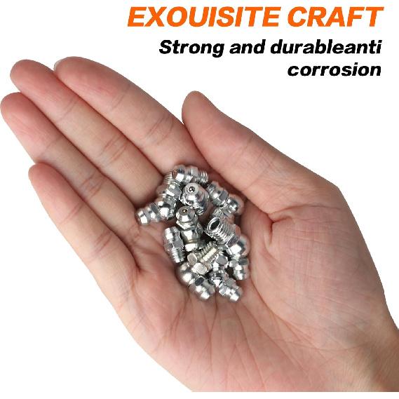 45pcs Metric Grease Fittings Kit,Hydraulic Grease Zerk Assortment Kit, 45 90 180 Degree Grease Gun Fittings, M6 M8 M10 Straight and Angled Grease