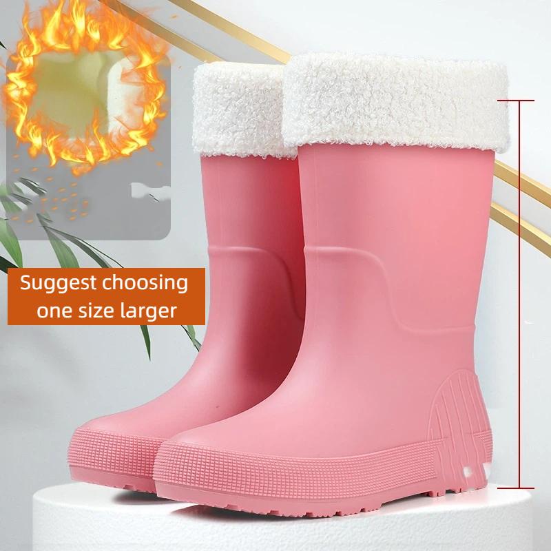 

Женский модный тренд Уличные водонепроницаемые и противоскользящие резиновые сапоги с хлопковой стелькой 41-42 розовый