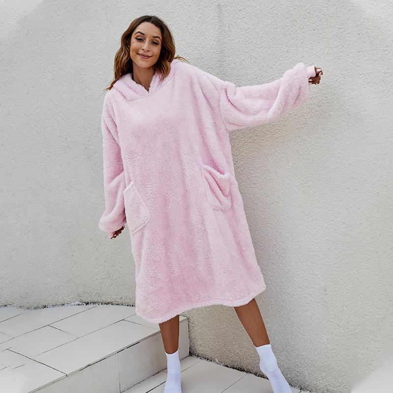 Cross-border autumn and winter comfortable loose double-sided velvet hoodie, thickened, can be worn with a blanket, warm, new homewear