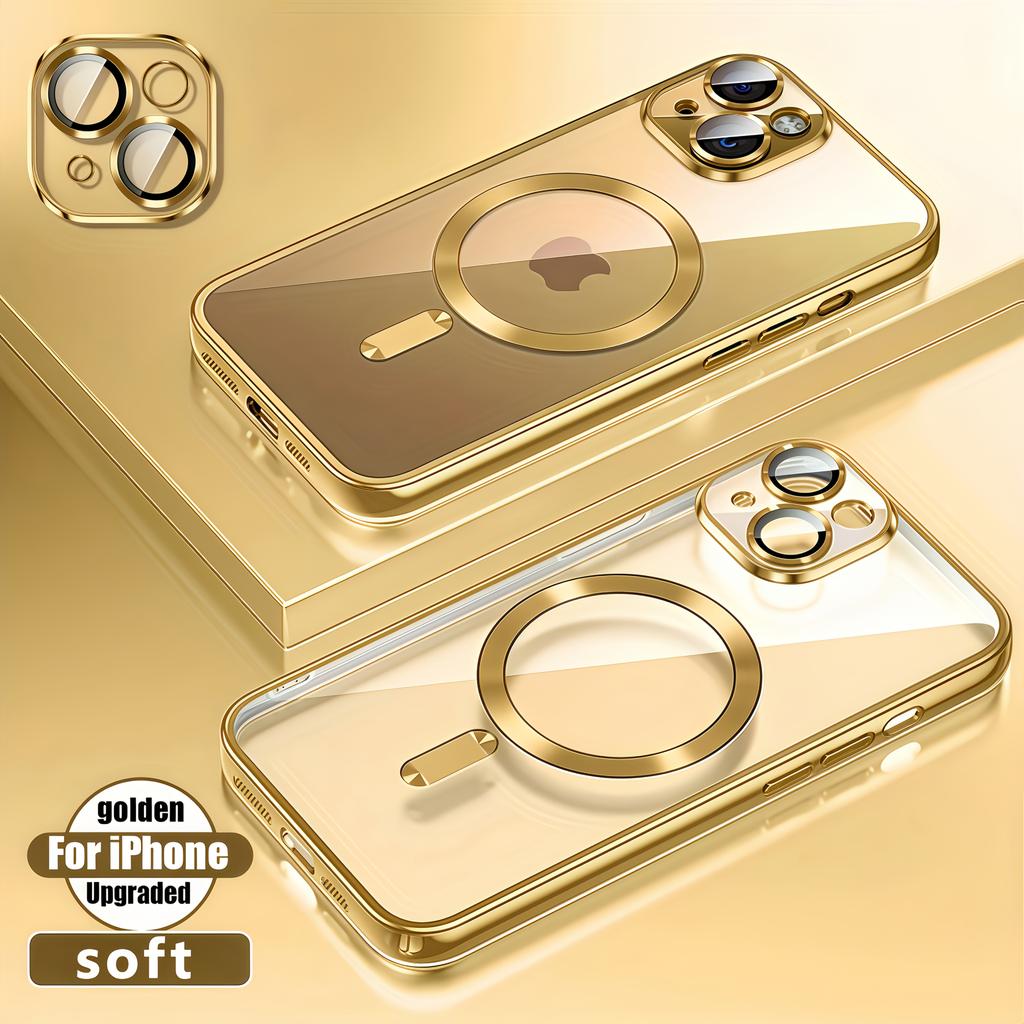 iPhone 16 15 14 13 12 11 Pro Max Plus Case Ultra Thin 0.3mm Clear Pink, Luxury Magnetic Lens Protector Cover, Anti-Scratch Phone Shell