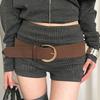 Suede Leather Waistband Metal Buckle Western Cowboy Belt Women Wide Belt  Pants Accessories