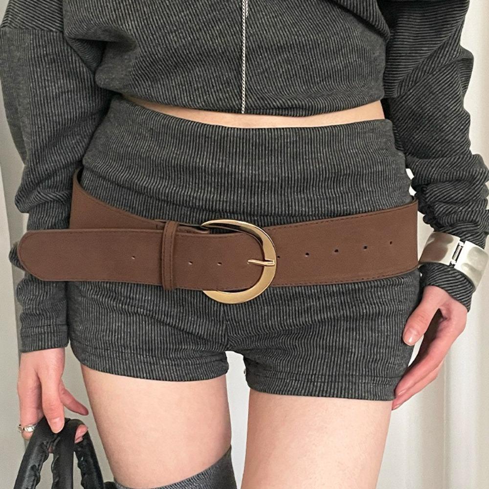 Suede Leather Waistband Metal Buckle Western Cowboy Belt Women Wide Belt Pants Accessories
