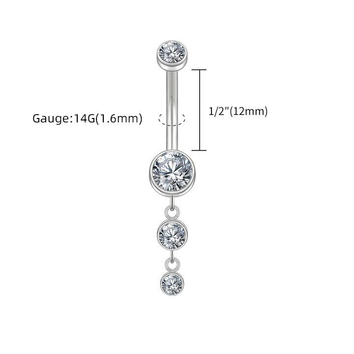 Right Grand ASTM F136 Titanium 14G Dangle CZ Gems Belly Button Ring Cubic Zirconia Drop Pendant Navel Nail Body Piercing Jewelry