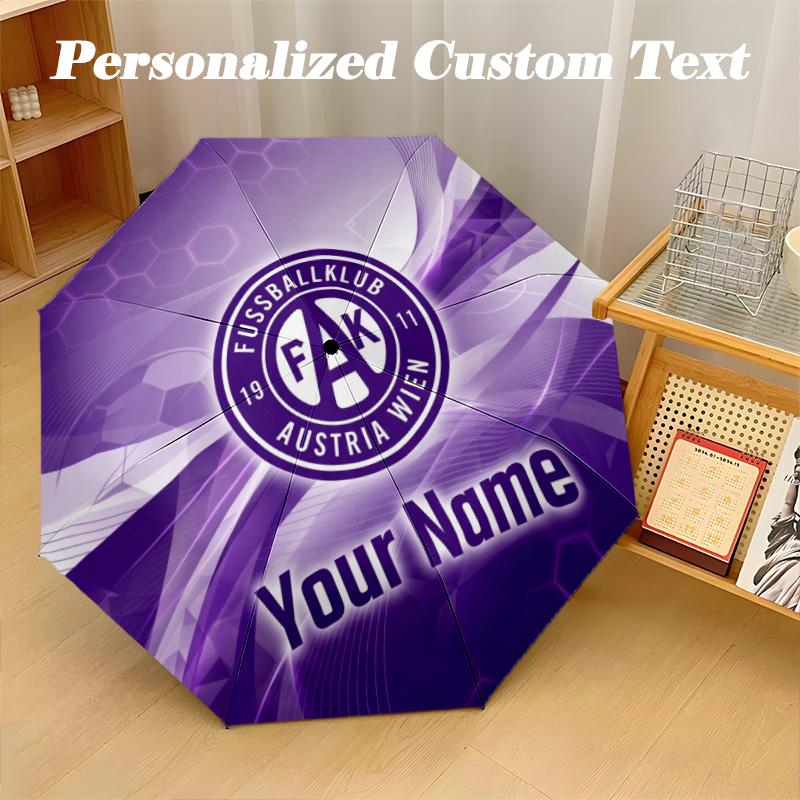8 Rib Auto Folding Umbrella Austria Wien FC Print Custom Name Text Portable Rain Gear