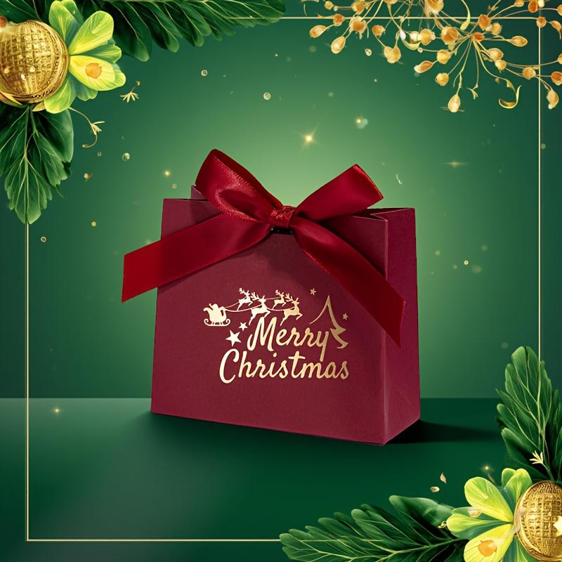 10 Stück Frohe Weihnachten Geschenkboxen mit Band Festliche Verpackung Partygeschenke Kleine Geschenktüten mit Stechpalmen- und Schneeflockenmustern
