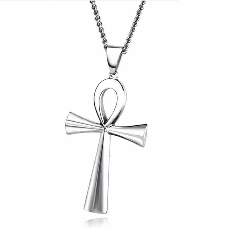 1 PC Amulet Pendant Egyptian Ankh Crucifix Necklaces Pendants Stainless Steel Symbol of Life Cross Necklaces Zircon
