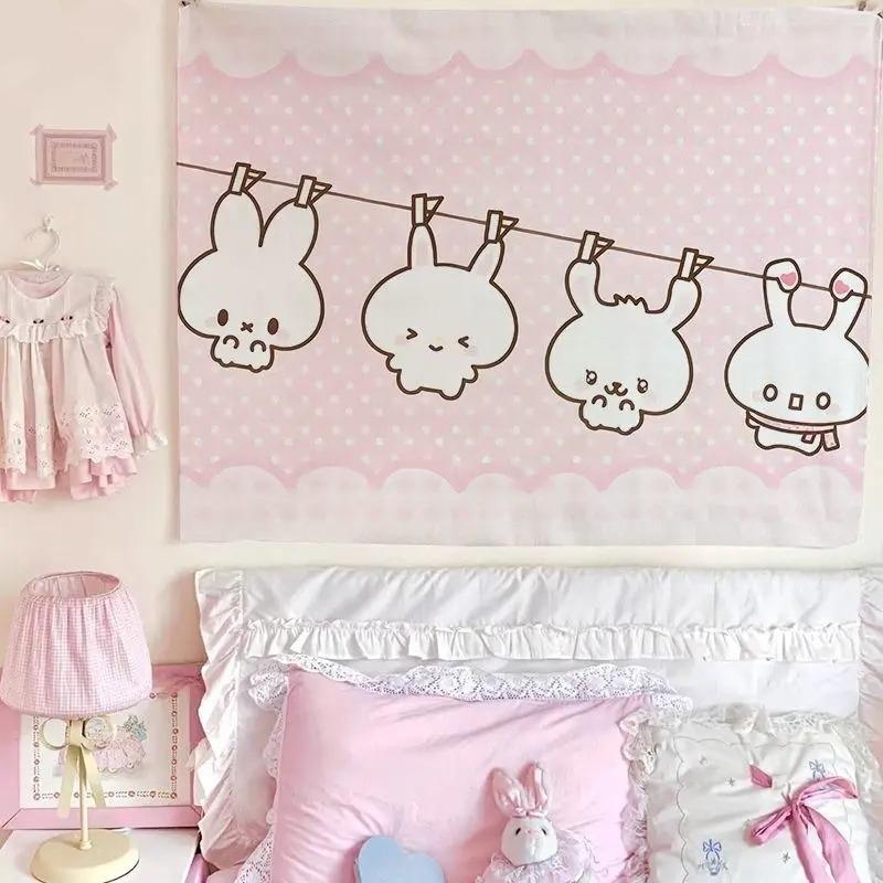Photogenic Backdrop Curtain Girly Bunny Tapestry for Photo Studio Content Creation Aesthetic Setup 74x94cm(29x37in)
