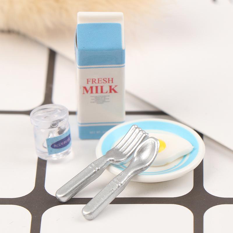 6Pcs Dollhouse Miniature Eggs And Milk Toys Doll Food Kitchen Accessories
