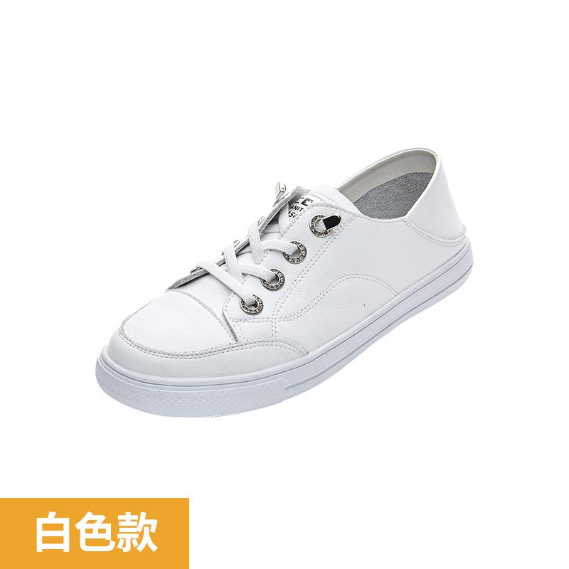Flat Bottom White Shoes Women's Spring and Autumn New Round Head Solid Color Low Top Shallow Mouth Casual Breathable Single Shoes Tide