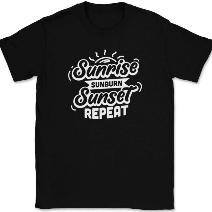 

Sunrise Sunburn Sunset Repeat T-Shirt Funny Beach Vacation Trip Ocean Text Tee S