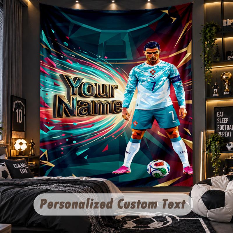Gobelin Cristiano Ronaldo Niestandardowy Tekst z Nazwą Spersonalizowany Gobelin do Powieszenia na Ścianie Wystrój Ściany Domu