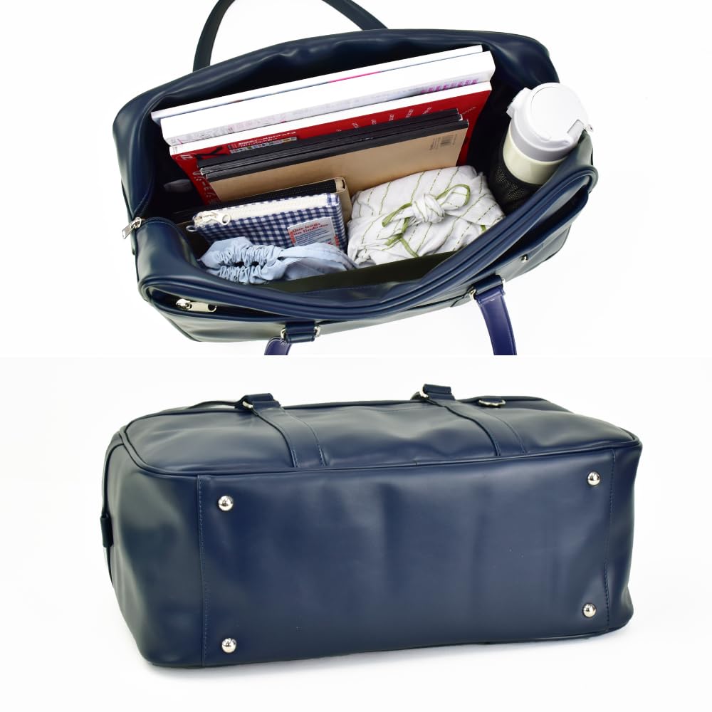 School Large Synthetic For For High School JK Boston Shoulder With Studs on the Navy [Aventura] Bag, Capacity, Leather, Girls, Girls, Students, Bag,