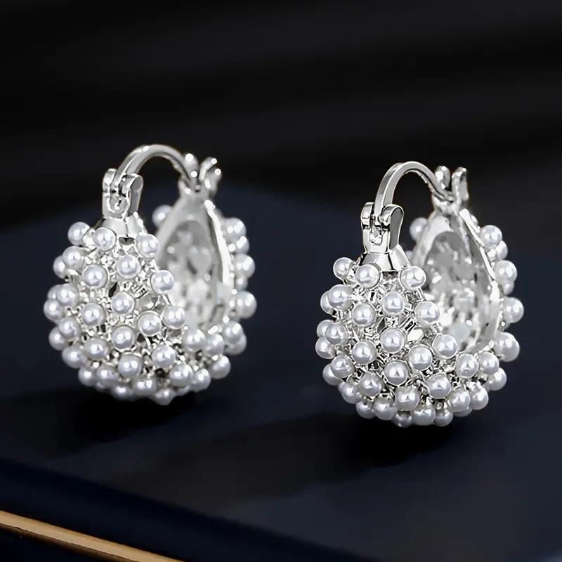 Huitan Aesthetic Women Imitation Pearl Hoop Earrings Bag Design Fashion Party Engagement Accessories Gold Color Charming JewelryGood Product