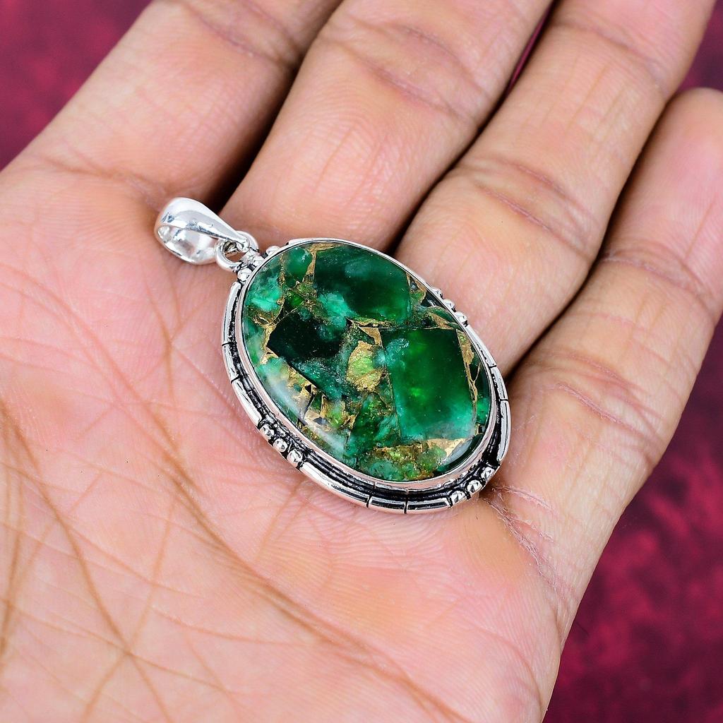 Copper Malachite Jewelry, 925 Solid Sterling Silver Pendant Handmade Gemstone Jewelry, Gifts For Wife Brand New Pendant