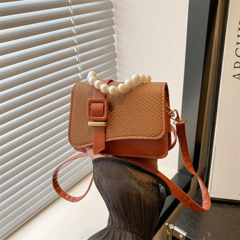 Summer new beautiful exquisite pearl portable mini bag solid color shoulder messenger bag small square bag women