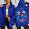 Isola Beach Blue Word Printing Zipper Hoodies Women Casual Pocket Hoody Loose Streetwear Fleece Autumn Clothing