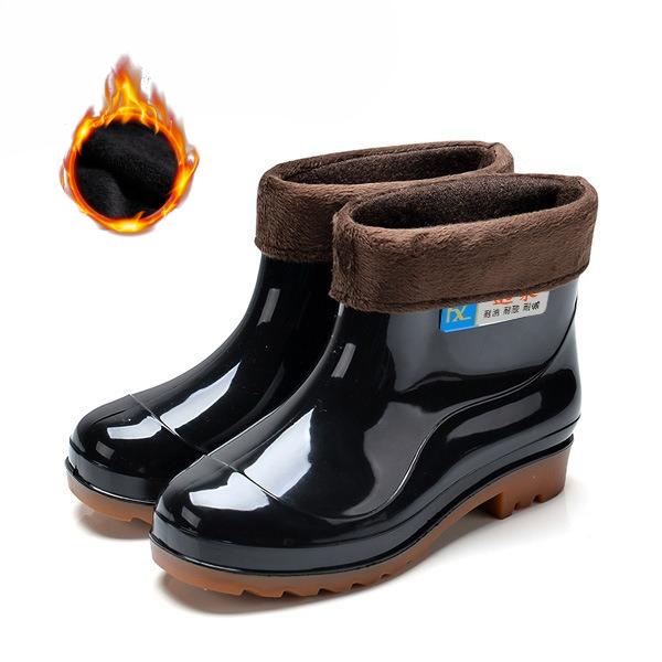 Winter Warm Short Tube Plus Cotton Rain Boots Men's Non-slip Waterproof Kitchen Work Labor Insurance Rubber Shoes
