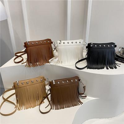 Miss.mini Large Capacity Fringed Bag Women's Summer New Solid Color Personalized Fashion Shoulder Messenger Bag