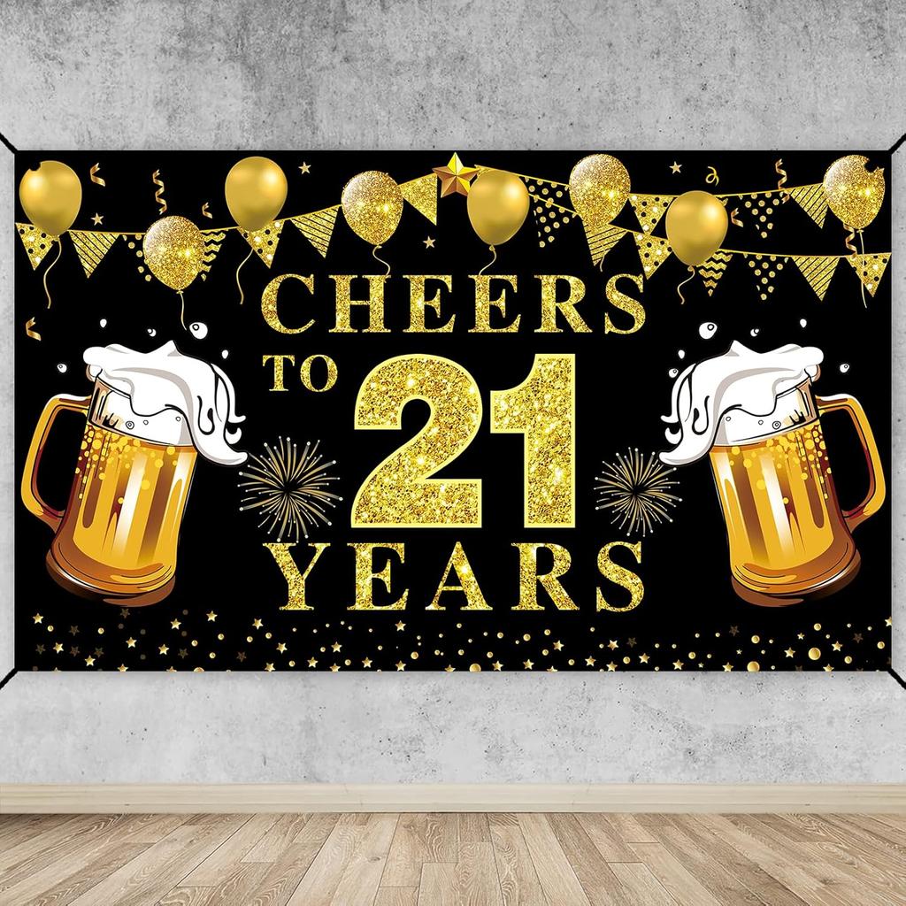 Lnlofen Cheers to 50 Years Banner Backdrop, Black Gold Happy 50th Birthday Decorations, 50 Anniversary Banner Poster Sign Party Supplies (72.8 x 43.3