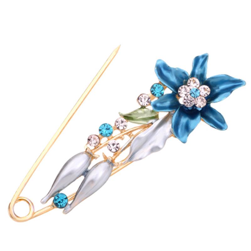 

1 шт. Большая брошь в богемном стиле, блестящая брошь, булавка для пальто, защита от оголения, пряжка для шелкового шарфа, пряжка для шали, булавка, универсальная корсажная брошь Lily синий