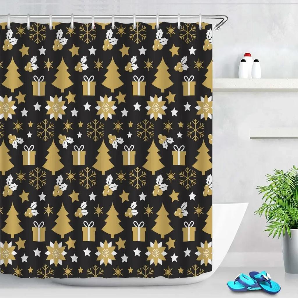 Christmas Cookies Bathroom Curtain Christmas Gift Shower Curtain Bathroom Waterproof Fabric New Year Holiday Decoration Hooks
