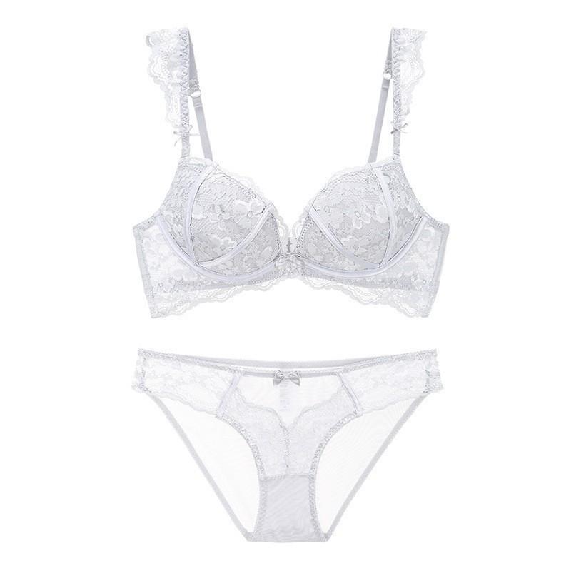 French sexy steel rimless breathable comfortable lace underwear women's thin top and thick bottom small breasts gather top bras