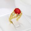 Retro Leaf Carved Ruby Ring Gold Color Red Crystal Engagement Ring Luxury Vintage Style Promise Ring for Women Wedding Jewelry