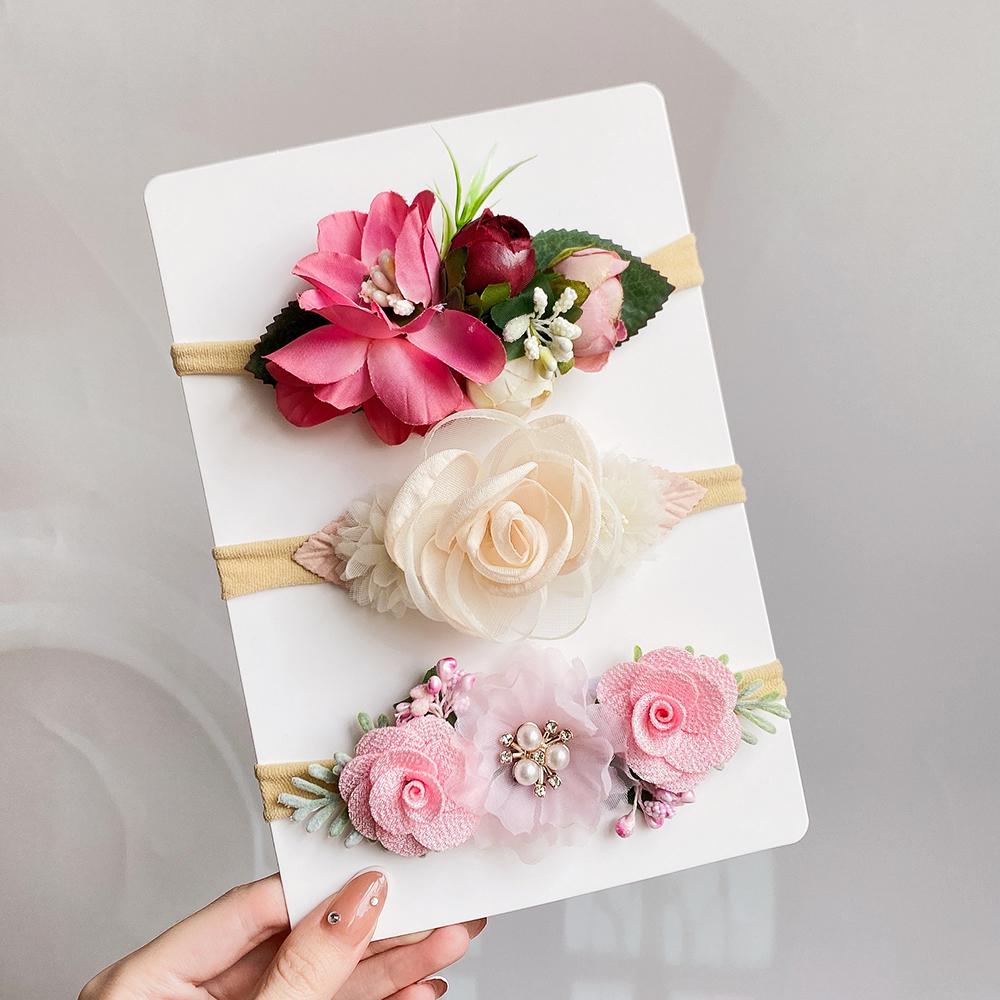 3/4Pcs/set Cute Artificial Flower Baby Headband Newborn Elastic Nylon Hair Bands Toddler Hairbands Headwear Kid Accessories Gift