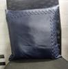 Lambskin Leather Pillow Cover -Navy Blue | Square Cushion Cover | BRAIDED Leather Throw Case Cover For Sofa Décor CRISS Crossed Laced - BLUE