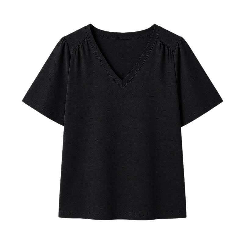 Qiusbuiyiren Women s Lyocell Blend Ruched V-Neck T-Shirt M