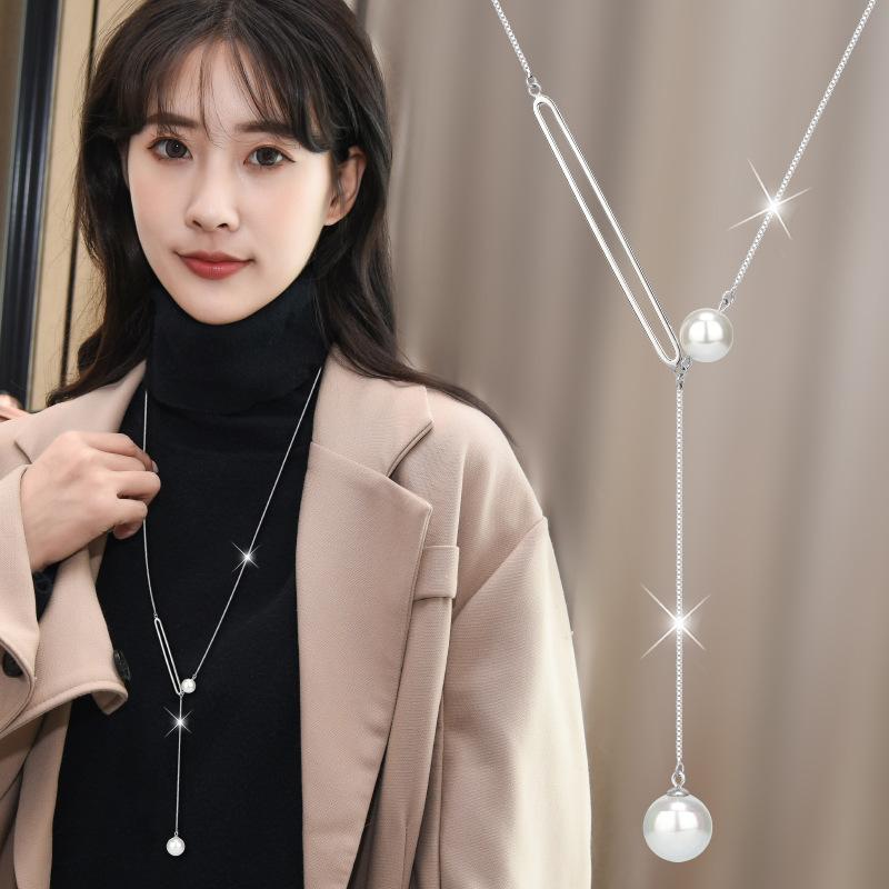 Long Trendy Womens Sweater Necklace Featuring Exquisite Pearl And Details Tassel