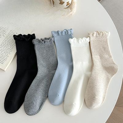 Damen Frühling und Herbst Einfarbig Agilla Spitze In der Tube Frottee Baumwollsocken