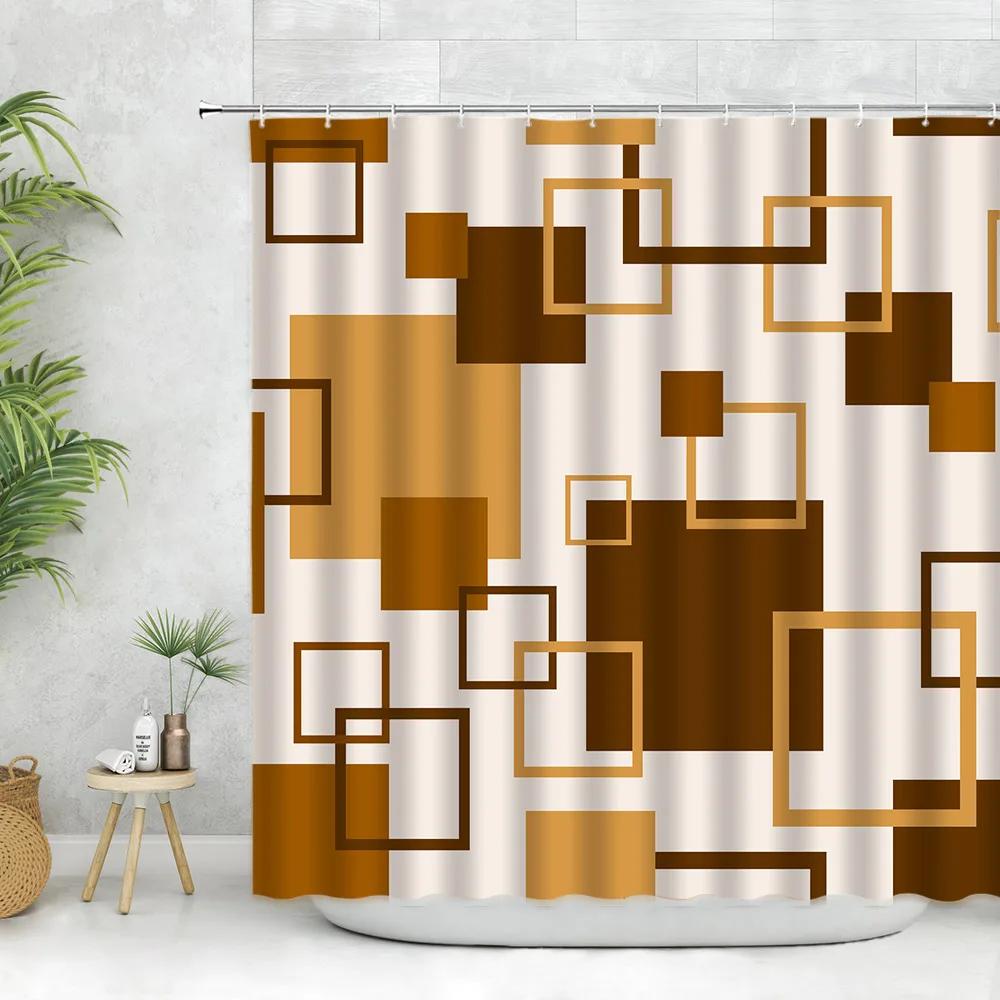 Modern Black Shower Curtain Set With Hooks-Black And White Shower Curtain For Bathroom Fabric Geometric Bath Curtains With Hooks