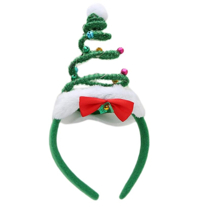

Милая повязка на голову в виде рождественской елки со светом и колокольчиками, весенний обруч для волос, новинка, головной убор для вечеринки, головной убор для вечеринки 1 зелёный