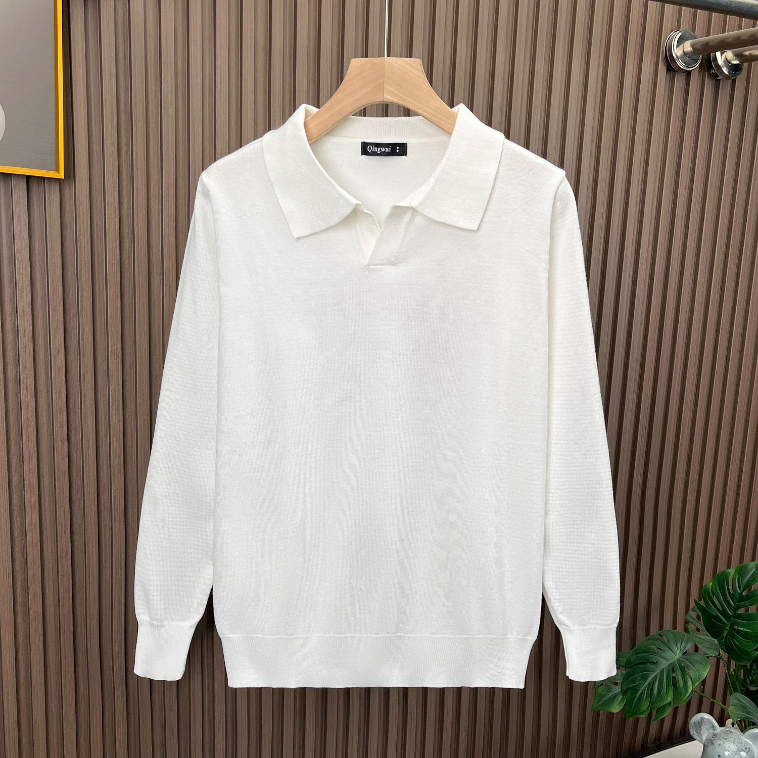 

2025 Spring/Autumn Men s Polo Sweater: Trendy, Versatile, Solid Color, Loose Fit with Lapel. 2XL білий