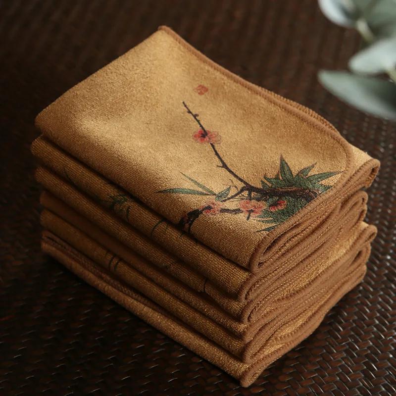 Painted Tea Cloth Tea Towel High-Grade Tea Towel Cloth Tablecloth Absorbent Tea Set Thickened Cotton and Linen Rag Kettle Mat