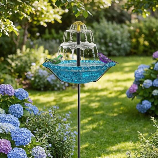Solar Bird Bath Fountain for Outside Cascading Fountain Bird Bath with Metal Stake Stand