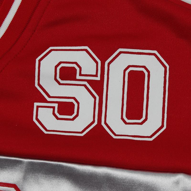 Spring and Autumn European and American letter printed loose V-neck contrasting long sleeved shirt