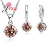 Hot Sale 8 Colors Shining Crystals 925 Sterling Silver Necklace Earrings Jewelry Sets Fashion Accessories Women Wedding