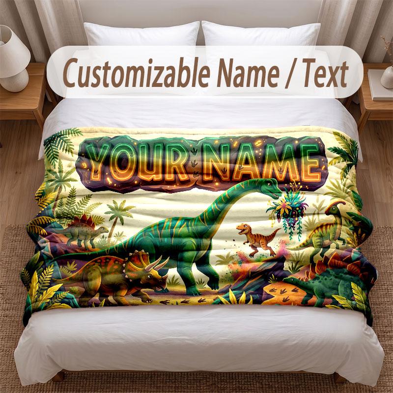 Coperta Morbida a Tema Dinosauri Personalizzata con Stampa Nome Testo Coperta Calda Decorazione Divano Casa Camera da Letto