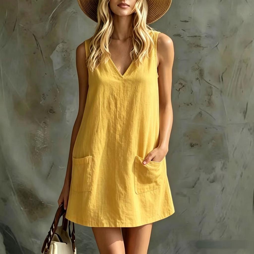 Women Casual Pocket Slip Dress Long Length Sleeveless Comfortable Loose Fit Summer Dress with Adjustable Straps and Side Pockets